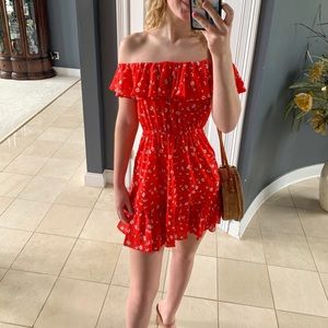 Red off the shoulder dress!